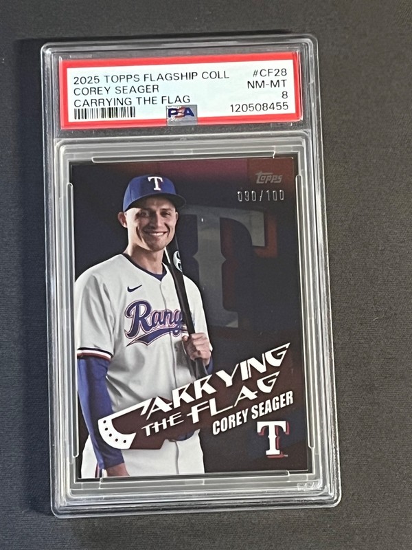 2025 Topps Flagship Corey Seager CF-28 Carrying The Flag /100! PSA 8! Rangers!