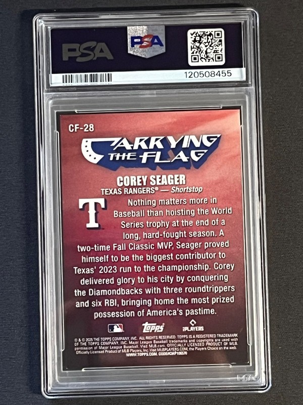 2025 Topps Flagship Corey Seager CF-28 Carrying The Flag /100! PSA 8! Rangers! view 2