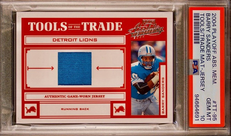 /100 PSA 10 Barry Sanders 2004 Absolute Game-Used Jersey Patch Game Worn POP 1
