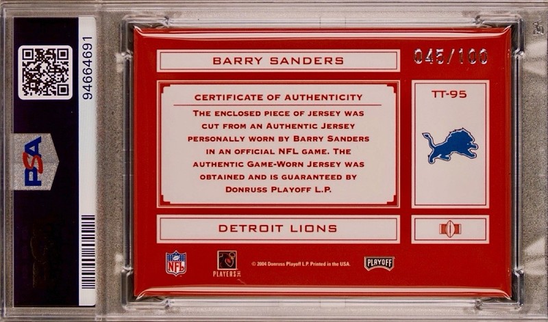 /100 PSA 10 Barry Sanders 2004 Absolute Game-Used Jersey Patch Game Worn POP 1 view 2