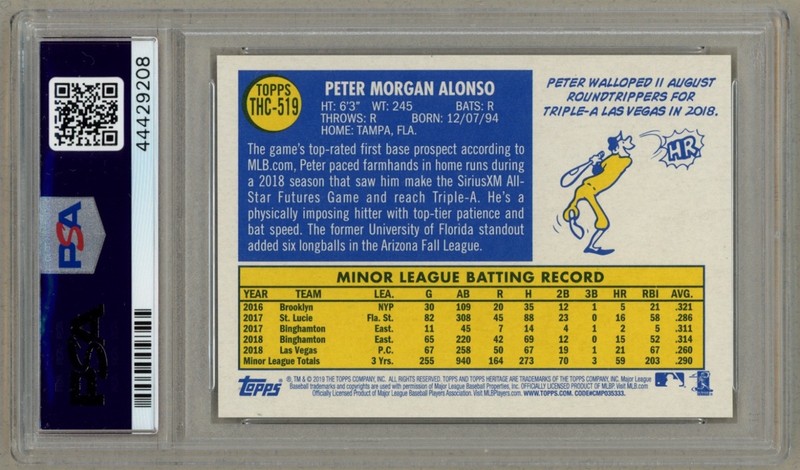 2019 Topps Heritage #THC-519 Pete Alonso Chrome Purple Refractor Rookie PSA 10 view 2