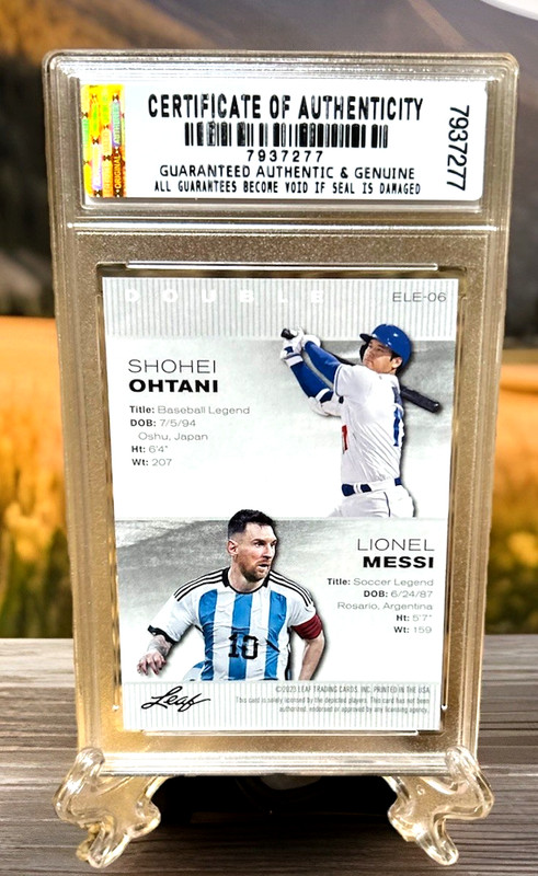 SH0HEI OHTANI/LIONEL MESSI 2023 LEAF ExclusiveLegends GRADED GEM-MT 10 #ELE-06