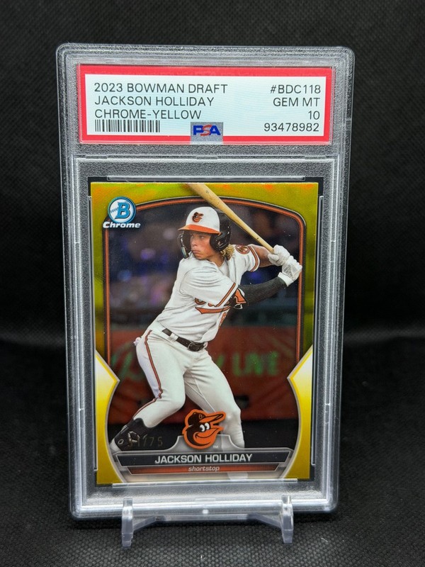 Jackson Holliday 2023 Bowman Chrome Draft /75 Yellow Refractor PSA 10 Pop 10