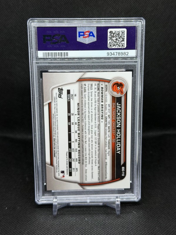Jackson Holliday 2023 Bowman Chrome Draft /75 Yellow Refractor PSA 10 Pop 10 view 2