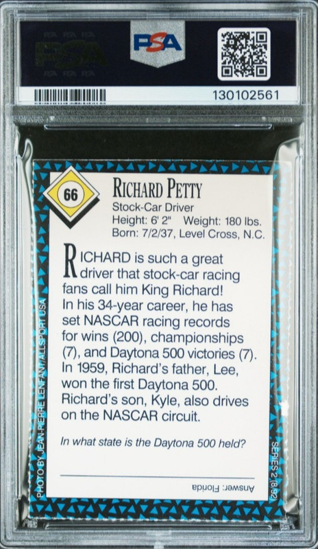1992 SI For Kids #66 Richard Petty Signed Racing Card Autograph PSA 10 Auto GOAT view 2