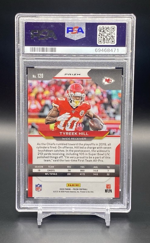 Tyreek Hill /149 2020 Panini Prizm Red Wave #120 PSA 10 Kansas City Chiefs view 2