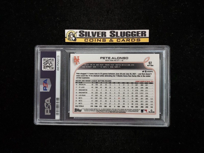 2022 Pete Alonso Topps Chrome Logofractor Base #92 PSA 10 New York Mets view 2