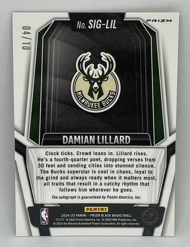 2024-25 Panini Prizm Black NBA - Damian Lillard FOTL  Gold Shimmer Auto /10 view 2