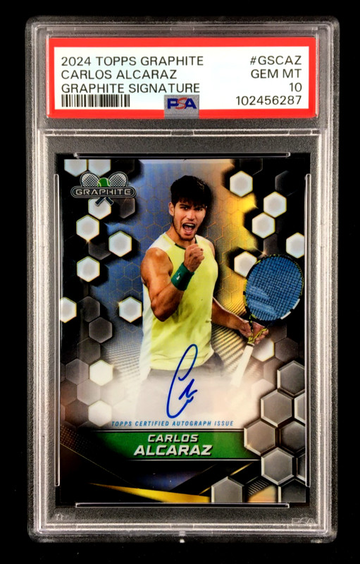 PSA 10 Carlos Alcaraz 2024 Topps Graphite Tennis REFRACTOR "On Card" Auto #GSCAZ