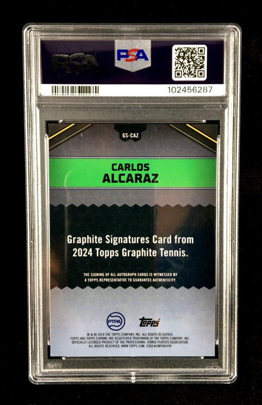 PSA 10 Carlos Alcaraz 2024 Topps Graphite Tennis REFRACTOR "On Card" Auto #GSCAZ view 2