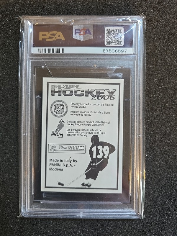 2005 PANINI HOCKEY STICKERS 139 SIDNEY CROSBY ROOKIE CARD PSA 8 NM-MINT PENGUINS view 2