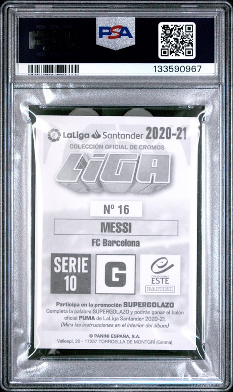 LIONEL MESSI 2020-21 Panini Spanish Liga Serie 10 Autografo PSA 9 #16 Auto Mint view 2
