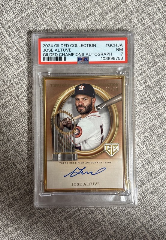 2024 Topps Gilded Gold Framed Jose Altuve Gilded Champions Auto /50 PSA 7