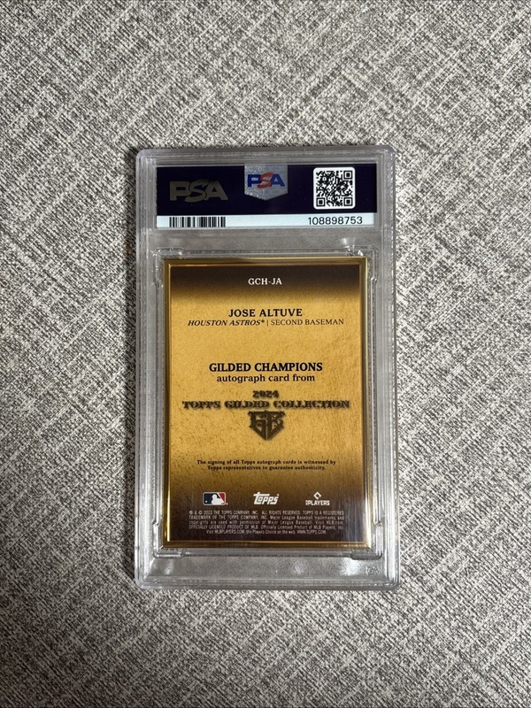 2024 Topps Gilded Gold Framed Jose Altuve Gilded Champions Auto /50 PSA 7 view 2