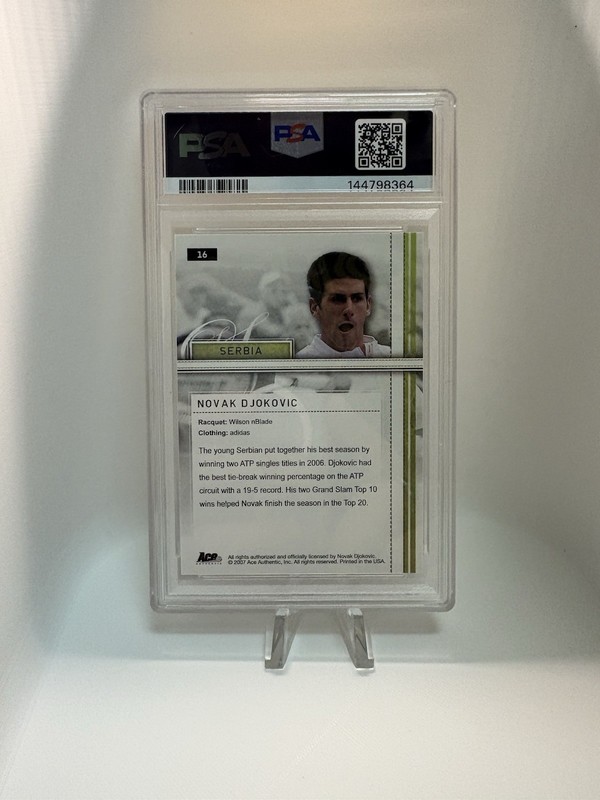 Novak Djokovic 2007 Ace Authentic Straight Sets #16 PSA 10 Gem Mint Rookie view 2