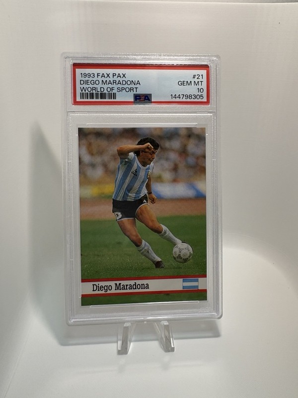 136690324 Diego Maradona 1993 Fax Pax World of Sport #21 PSA 10 Gem Mint Low Pop