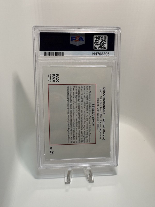 136690324 Diego Maradona 1993 Fax Pax World of Sport #21 PSA 10 Gem Mint Low Pop view 2