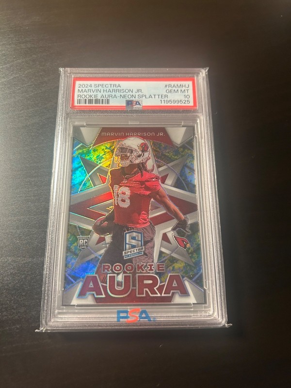 2024 Panini Spectra Marvin Harrison Jr. Rookie Aura Neon Splatter RC /8 PSA 10 