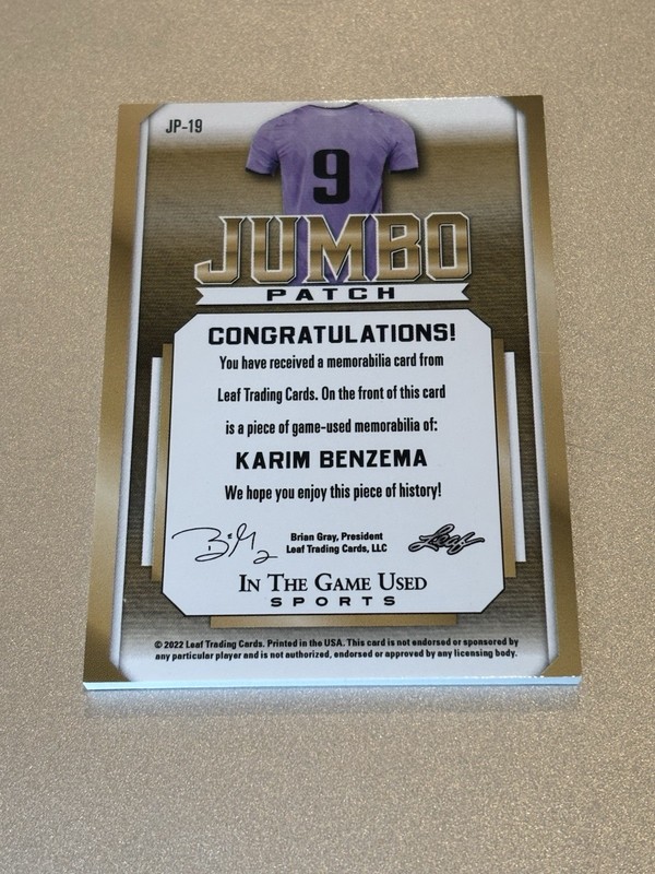 Karim Benzema 2022 Leaf Jumbo Patch In the Game Used Match Worn Card /3 Madrid view 2