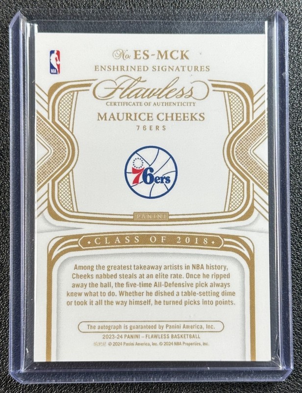 1/1 MAURICE MO CHEEKS 2023-24 PANINI FLAWLESS ENSHRINED AUTO PLATINUM 1/1 76ERS view 2