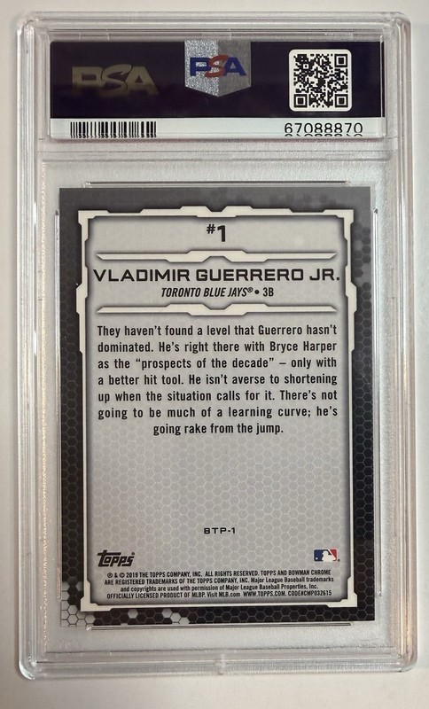 Vladimir Guerrero Jr 2019 Bowman Chrome Scouts Orange Refractor #d 5/25 PSA 9 view 2