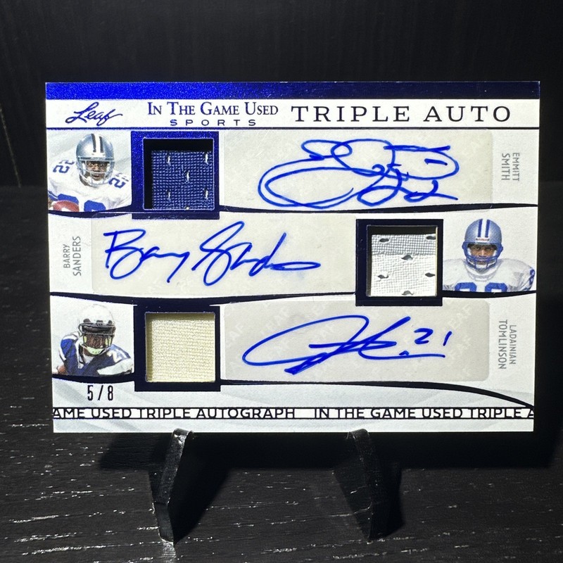 2025 Leaf Game Used Emmitt Smith Barry Sanders Ladainian Tomlinson Auto Patch /8