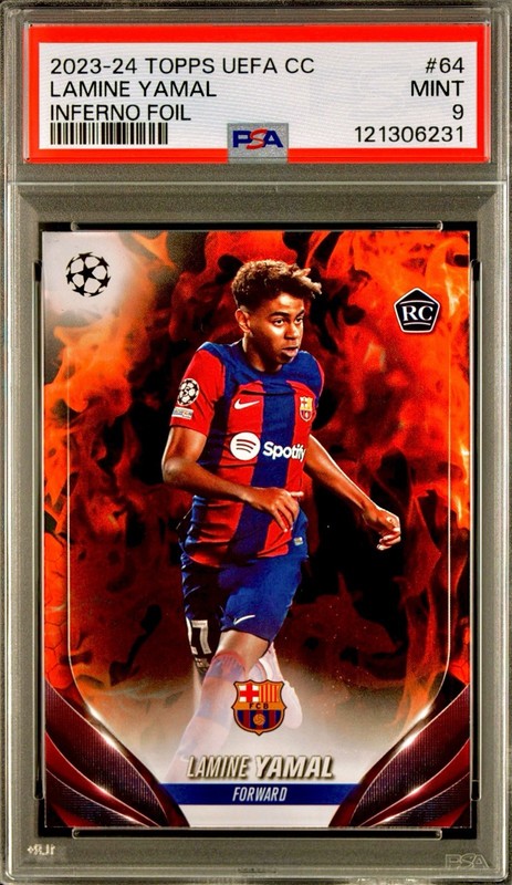 SSP PSA 9 RC Lamine Yamal 2023 Topps UEFA Red Inferno Holo Foil Rookie Exclusive
