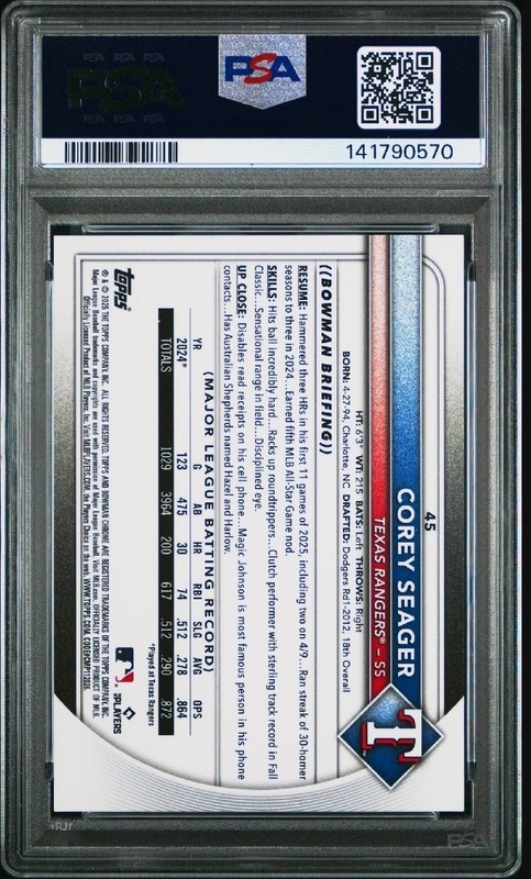 2025 Bowman Chrome Red Geometric #45 Corey Seager Rangers /5 PSA 10 POP 1 view 2