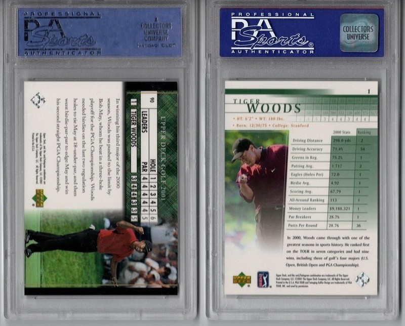 2 GREAT Tiger Woods Iconic Cards 2001 Upper Deck #1 & #90 PSA 10 view 2