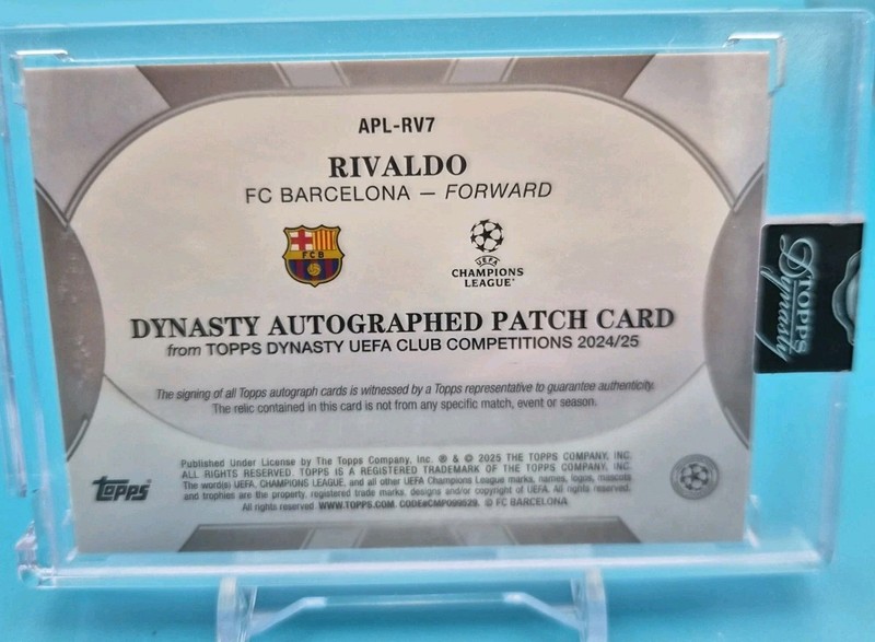 Rivaldo 3/5 Black Patch Auto 2024-2025 Topps Dynasty UEFA Soccer Card view 2