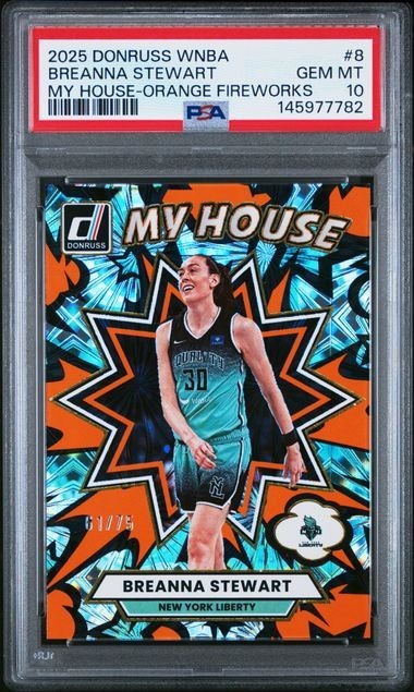 2025 Breanna Stewart Panini Donruss My House Orange Fireworks 8 /75 PSA 10 POP 1