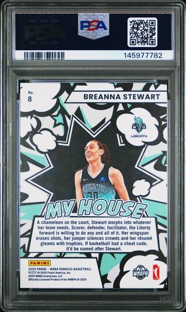 2025 Breanna Stewart Panini Donruss My House Orange Fireworks 8 /75 PSA 10 POP 1 view 2