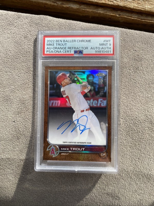 2022 Topps Chrome Ben Baller Edition Mike Trout Orange Refractor Auto /25 PSA 9