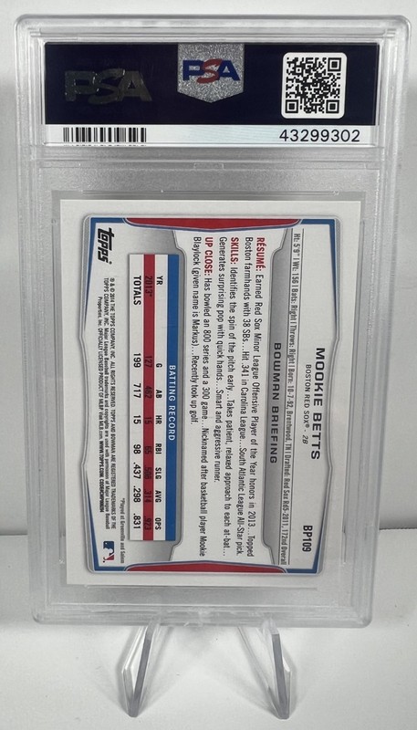 Mookie Betts 2014 Bowman Prospects 1st PSA 10 Gem Mint Red Sox Dodgers view 2