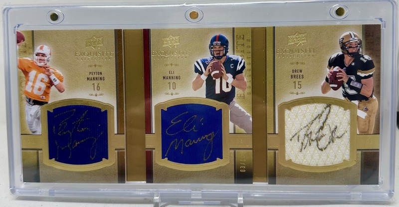 2010 EXQUISITE GAME USED JERSEY AUTO BOOKLET PEYTON ELI MANNING & DREW BREES /10