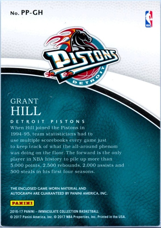 GRANT HILL 2016-17 IMMACULATE GAME USED JERSEY PATCH AUTO SP 34/35 PISTONS view 2