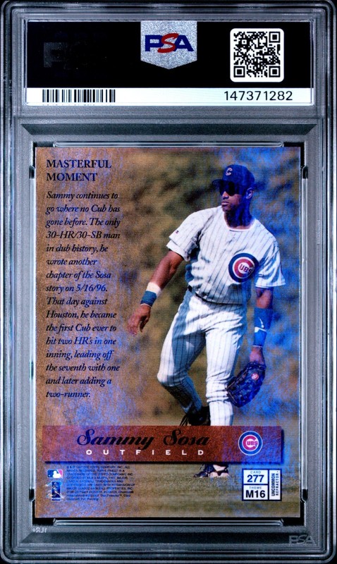 1997 Topps Finest - Uncommon - Silver Sammy Sosa #277 Refractor PSA Mint 9 view 2