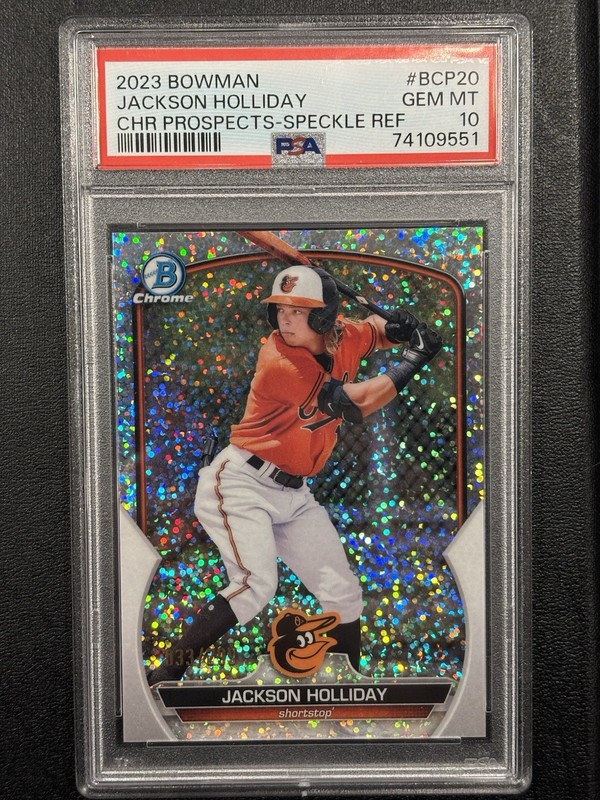 2023 Bowman Jackson Holliday Chrome Prospects Speckle Ref /299 Orioles PSA 10