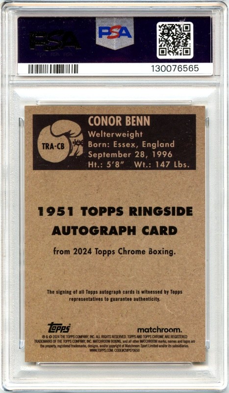 CONOR BENN 2024 TOPPS CHROME BOXING 1951 RINGSIDE GOLD AUTO SP 35/50 PSA 10 GEM view 2