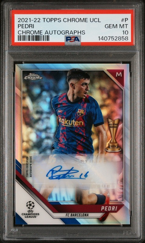 2021-22 Topps Chrome UCL Pedri Auto PSA 10 Rookie Cup Refractor FC Barclona