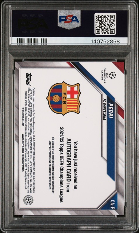 2021-22 Topps Chrome UCL Pedri Auto PSA 10 Rookie Cup Refractor FC Barclona view 2
