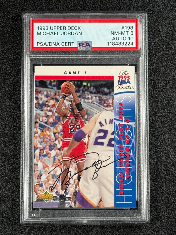 MICHAEL JORDAN PSA 8 DNA 10 AUTO 1993 UPPER DECK #198 THE NBA FINALS AUTOGRAPH