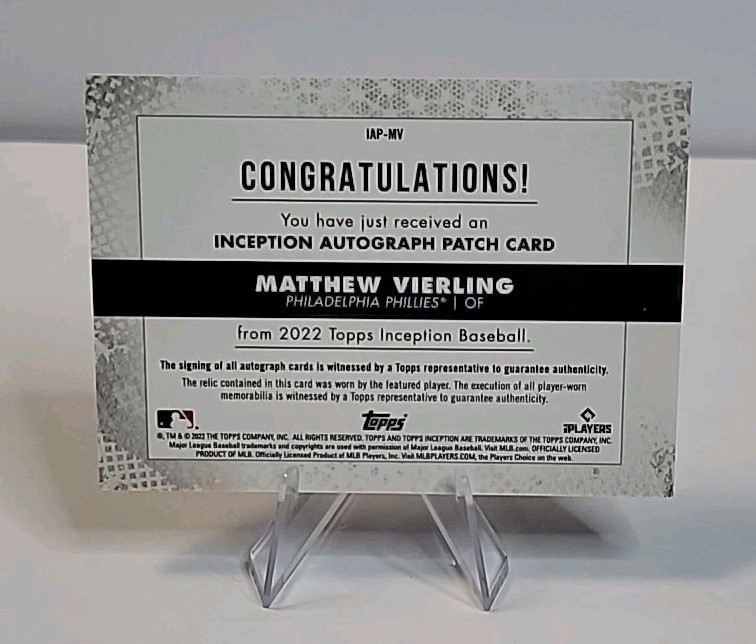 2022 INCEPTION Matt Vierling RC AUTO PLAYER WORN PATCH NUMBERED /249 view 2