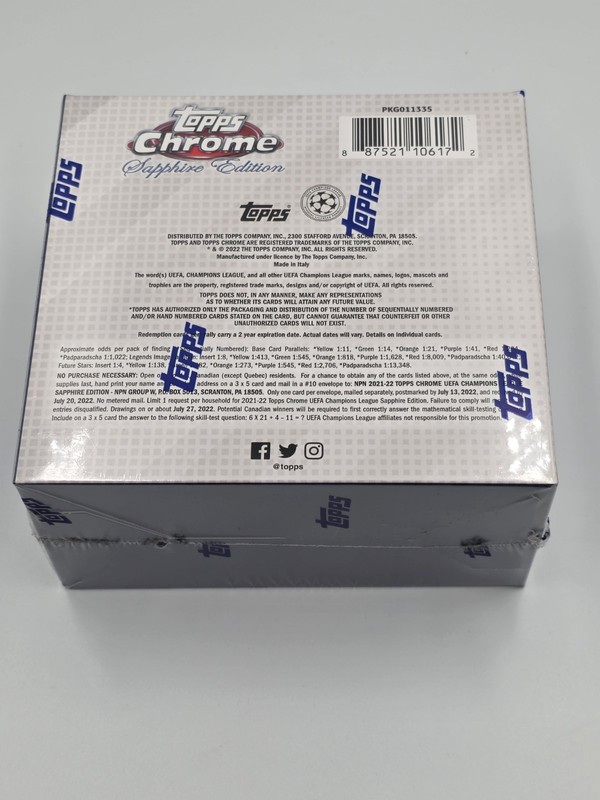 2021-22 Topps Chrome UEFA Champions League Sapphire Sealed Hobby Box In Hand view 2
