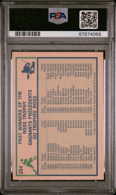 1983 O-PEE-CHEE WAYNE GRETZKY  PSA 9 Ross Trophy #204  PSA 9 MINT! view 2