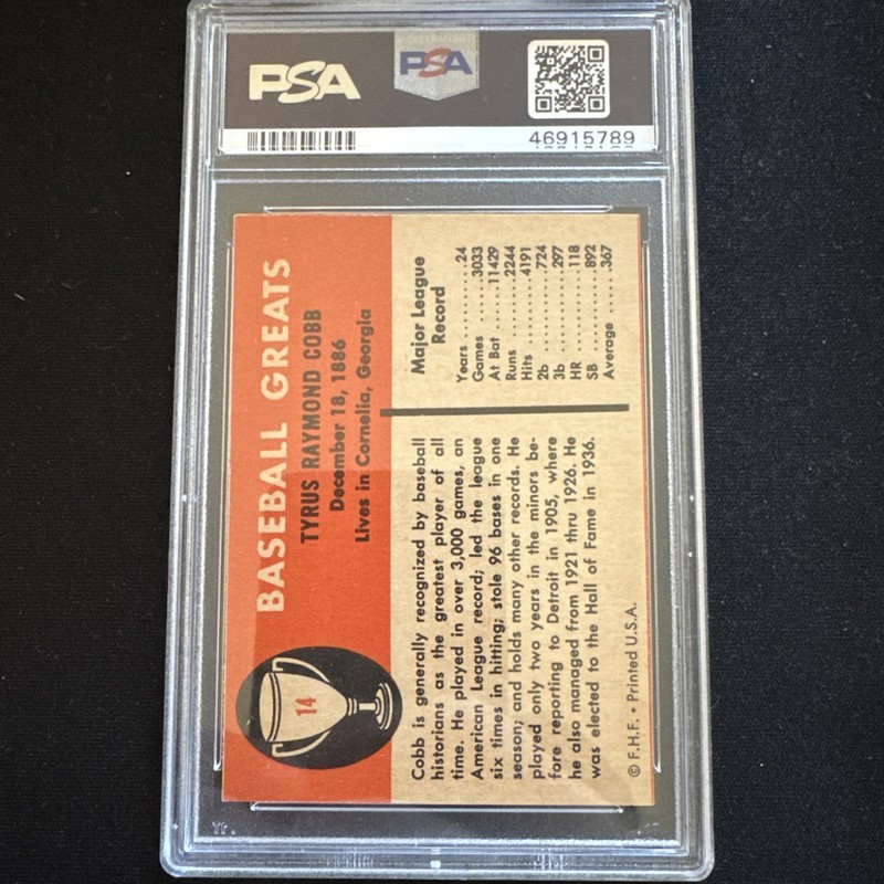 1961 Fleer Baseball Greats - Ty Cobb #14 view 2