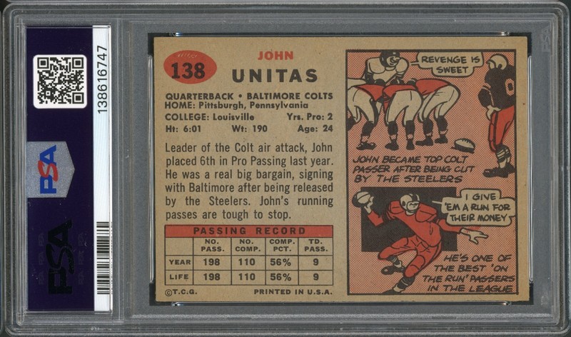 1957 Topps John ( Johnny ) Unitas ROOKIE #138 PSA 6 EX-MT! JUST GRADED! view 2
