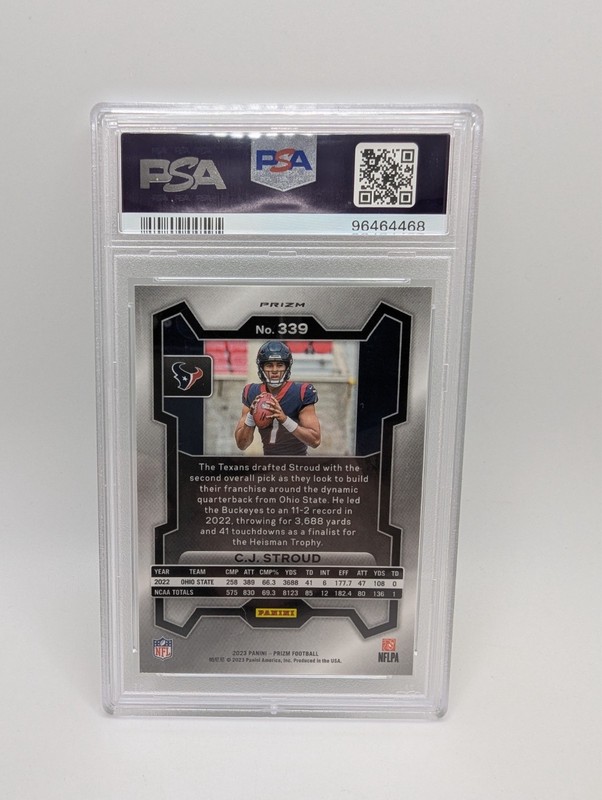 2023 Panini Prizm Neon Green Pulsar Rookie C.J. Stroud #339 PSA 9 Houston Texans view 2