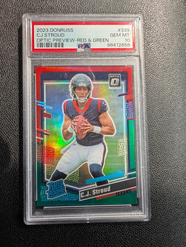 2023 Panini Donruss - C.J. Stroud 339 Optic Preview Red & Green Prizm (RC)PSA 10 view 1
