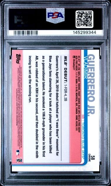2019 Vladimir Guerrero Jr. Topps Chrome #58 Update Blue Jays PSA 10 GEM MT view 2